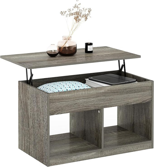 Furinno Jensen Living Room Lift Top Coffee Table with Hidden Compartment, French Oak Grey