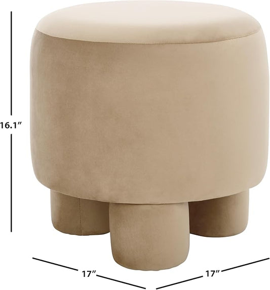 SAFAVIEH Home Collection Naref Tan Brown Velvet Round Ottoman