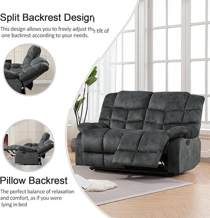 CANMOV Manual Reclining Sofa Set, 3 Pieces Sofa Set, Manual Recliner Chair, Reclining Loveseat and 3-Seat Sofa for Living Room, Furniture Set, Grey(1+2+3)