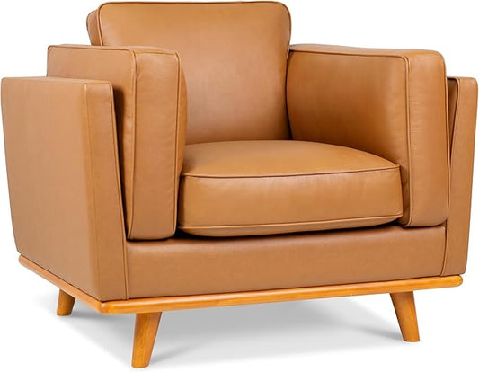 MCombo Napa Leather Accent Chair, 41.9'' Wide Leather Chair for Living Room, Office, Solid Wood Accent, VE792 (Cognac Tan)