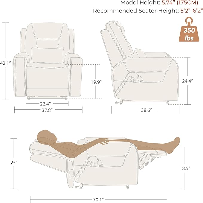 CHITA Electric Power Lift Recliner Chair for Elderly with Massage and Heat, Large Lay Flat Genuine Leather Recliner Chair with Cup Holders, USB Ports, Power Headrest, Independent Backrest, Saddle