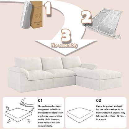 EASE MOOSE Oversized Sectional Cloud Couch-7-Seat, U-Shaped Deep-Seat Modular Boneless Sofa, No-Assembly Chenille Sofa for Living Room, White
