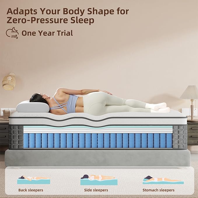 Mattress King Size, Medium Firm 12 Inch Mattresses with Extra Lumbar & Shoulder Support, Hybrid Mattress King with Gel Memory Foam Pain Relief - Fiberglass Free - No Odor - 365 Night Trial