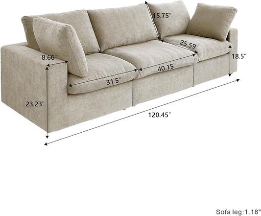 WJShome Sectional Sofa Couch,Cloud Modular Couch,Oversized 3-Seater Minimalist Sofa,120.6inch Convertible Deep Seat for Modern Living Room,Cover Removable & Washable