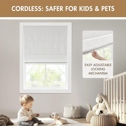 Madison Park Cordless Roman Shades, Total Blackout Window Blind Privacy Window Shades, Thermal Insulated Cordless Window Treatment for Bedroom, Living Room, Quincy, Single Panel 27" W X 64" H White