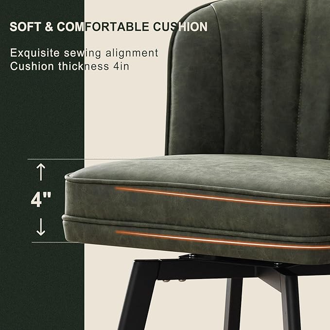 Swivel Counter Height Bar Stools Set of 2, 30'' Modern Barstools with Backs and Metal Legs, Upholstered Bar Chairs, Faux Leather Green Stools for Kitchen Island Chairs