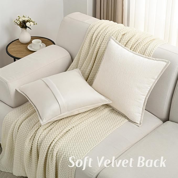 FUTEI Cream White Chenille Throw Pillow Covers 26x26 Inch Set of 2,Soft Cozy Bound Edge Design Euro Pillow Sham,Home Decor for Couch Bed Living Room