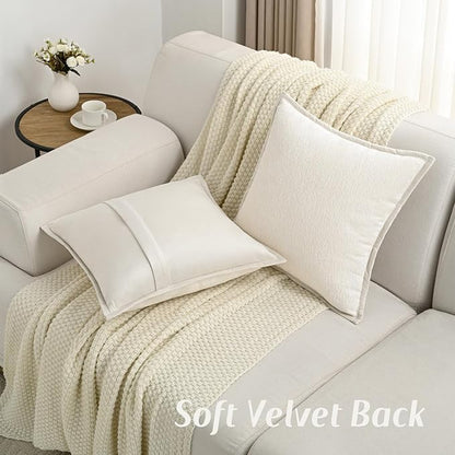 FUTEI Cream White Chenille Throw Pillow Covers 26x26 Inch Set of 2,Soft Cozy Bound Edge Design Euro Pillow Sham,Home Decor for Couch Bed Living Room