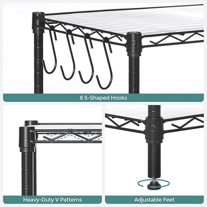 SONGMICS 5-Tier Storage Unit, Wire Shelving, Kitchen Metal Rack With Adjustable Shelves, Shelf Liners, 8 Hooks, for Garage, 11.8 x 35.4 x 63 Inches, Black ULGR095B01