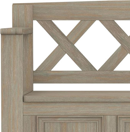 SIMPLIHOME Amherst Entryway Storage Bench - 48 inch Wide Solid Wood Hallway Seat in Distressed Grey, Transitional Bench for Entryway or Living Room with Lift-Up Lid and Spacious Storage