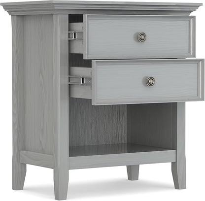 SIMPLIHOME Amherst SOLID WOOD 24 Inch Wide Traditional Bedside Nightstand Table in Fog Grey, For the Living Room and Bedroom