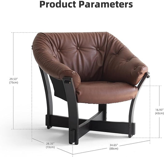 Mid-Century Modern Leather Lounge Chair, Solid Wood Frame, Comfortable upholstered Sofa Armchair