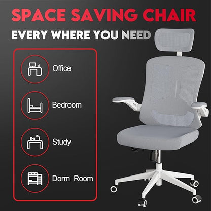 Ergonomic Office Chair - 400LB Comfy Desk Chairs with Adjustable Headrest and Lumbar Back Support, Mesh Computer Chairs with Wheels and Arms for Home Office, Study, Bedroom and Dorm (04grey)