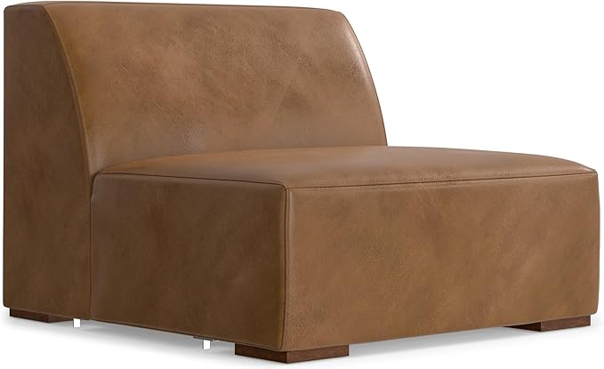 SIMPLIHOME Rex Left Corner Sectional Modular Sofa and Ottoman Set in Full-Grain Genuine Leather, Sienna, 116-inch-wide L-Shaped Leather Sofa and Matching 34-inch-Wide Table Ottoman for Living Room