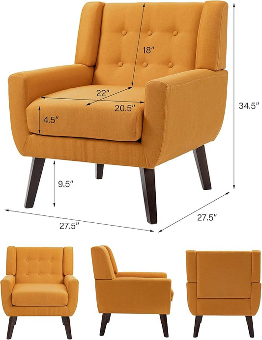 Accent Chair, Mid-Century Modern Fabric Chairs with Arms for Living Room, Comfy Upholstered Club Single Sofa Armchair for Bedroom Waiting Room with Solid Wood Frame (Fabric Orange, Set of 2)