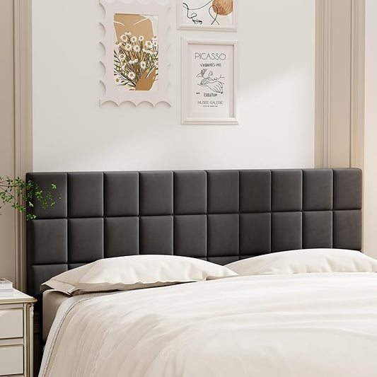 ALISH Velvet Tufted Headboard with Adjustable Height and Width, Foldable Upholstered Headboard with Metal Legs for King Size (Gray Velvet, Queen)