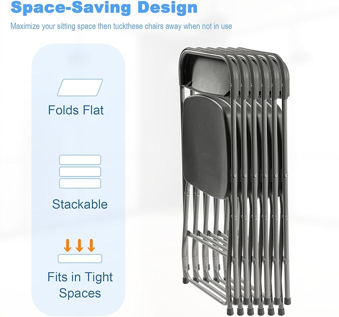 60 Pack Plastic Folding Chairs, Portable Party Chairs, Stackable Commercial Seats with Steel Frame for Home Office Wedding Party Indoor Outdoor Events Chairs, 350lbs Capacity,Gray