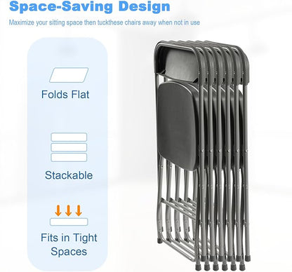 100 Pack Plastic Folding Chairs, Portable Party Chairs, Stackable Commercial Seats with Steel Frame for Home Office Wedding Party Indoor Outdoor Events Chairs, 350lbs Capacity,Gray