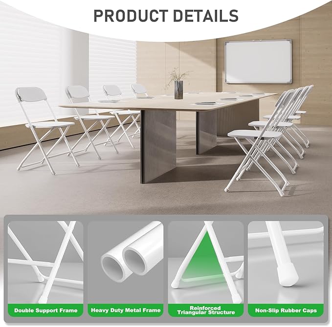 White Folding Chairs 10 Pack,Folding Chairs for Outdoor,Heavy Duty 350lb Capacity Portable Event Plastic Chairs with Steel Frame,Wedding Party Office Dining