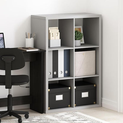 Furinno CUBICLE Book Shelf, 6-Cube Thick Frame Bookshelf, Horizontally & Vertically Reversible Bookcase with Open Back, 14.6 x 43.8 x 30, for Living Room, Bedroom, Home Office, Light Grey
