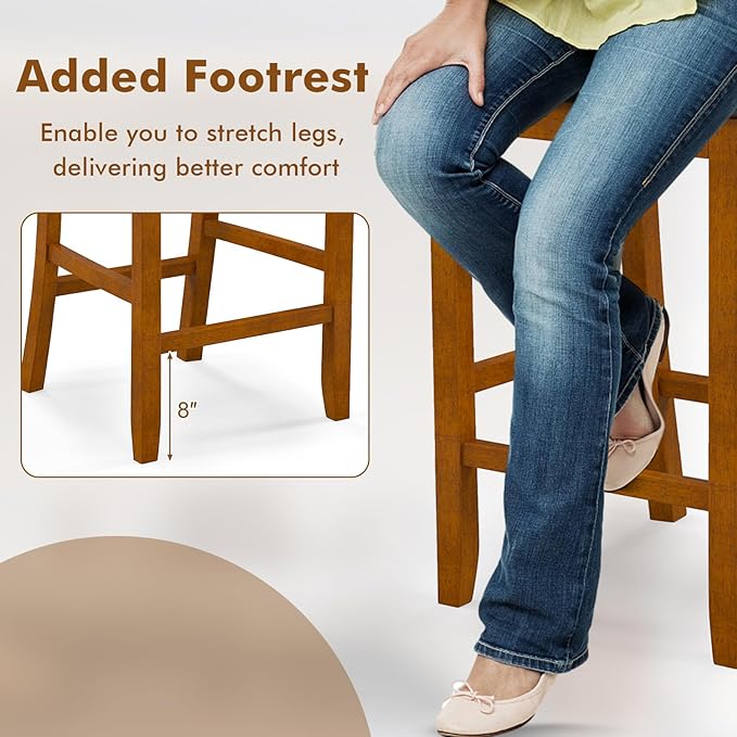 COSTWAY Bar Stools Set of 4, 25.5” Counter Height Bar Stool with Backrest, Padded Seat, Footrest & Rubber Wood Frame, for Kitchen Island, Pub & Restaurant (4)