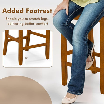 COSTWAY Bar Stools Set of 4, 25.5” Counter Height Bar Stool with Backrest, Padded Seat, Footrest & Rubber Wood Frame, for Kitchen Island, Pub & Restaurant (4)