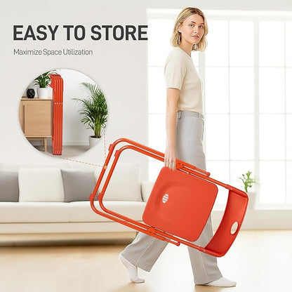 Karl home 6 Pcs Folding Chair, 300LBS Lightweight Foldable Plastic Chair, Reinforced Metal Frame Easy to Fold & Store for Indoor & Outdoor, Wedding, Party, Meeting Room, Patio and Garden, Orange