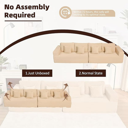 138" Modular Sofa Memory Foam Sectional Couches for Living Room, Sleeper Sofa Bed, Corduroy, White