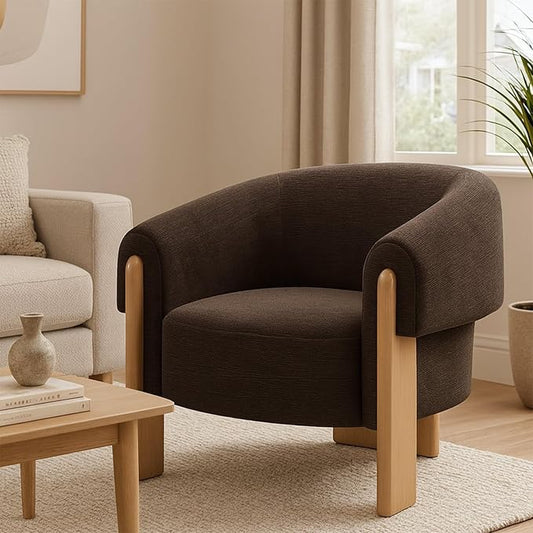 CHERS Mid-Century Modern Accent Chair, Upholstered Vintage Living Room Chairs with Wood Legs, Luxury Velvet Fabric Green Accent Chair Comfy Lounge Armchair for Reading Nook, Bedroom, Office (Espresso)