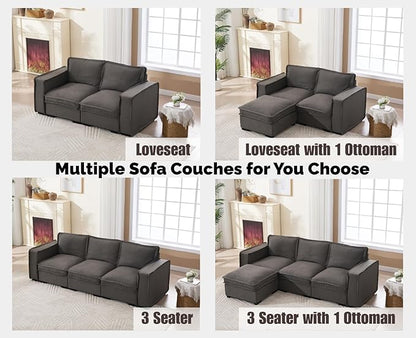 EALSON 67" Sectional Couch Modern Love Seat with Ottoman Modular Cloud Sofa with Deep Seat Comfy Linen Loveseat Sofa Convertible L Shaped Couches 2 Seater Couch for Living Room/Bedroom, Grey