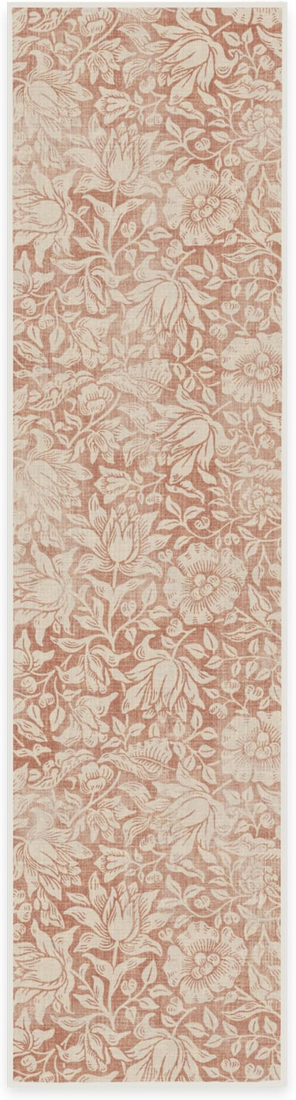RUGGABLE x Morris & Co Washable Runner Rug – Mallow Rust Red 2.5x10, Stain-Resistant, Non-Slip Hallway Runner – Machine Washable Rug for Hallway, Entryway, Living Room & Kitchen–with Standard Pad