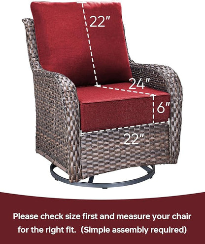 Luxury 22x24/22x25 6-Inch Outdoor Cushions - Water Resistant 1 Set Zippered Patio Chair Back&Seat Cushion for Wicker Dining Rocking Swivel Chairs Loveseat Couch Sectional Sofa - Red