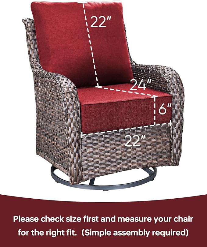 Luxury 22x24/22x25 6-Inch Outdoor Chair Cushions Set of 4 - Heavy Duty Water-Resistant Comfortable Cushion for Patio Furniture Set Dining Gliding Rocking Chairs Loveseat L-Shape Sofa - Red
