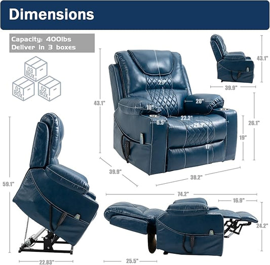 Dual Motor Power Lift Recliner Chair Sofa with Massage and Heating for Big Elderly Adults People, Lay Flat Lift Chair, Infinite Position, 2 Cup Holders, 2 Side Pockets, Lumbar Pillow