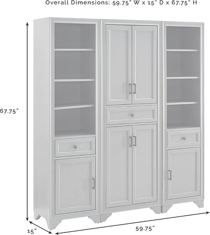Crosley Furniture Tara 3-Piece Pantry Storage Cabinet Set with Shelves, Kitchen, Dining, or Laundry Room, Distressed Gray