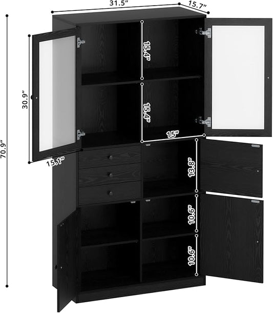 IRONCK Bookcase with Doors, Bookcases and Bookshelves with Drawers, 5 Tier Book Shelf with Acrylic Doors, Display Shelf for Living Room, Home Office, Study, Black
