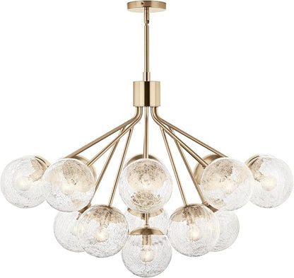 KICHLER Silvarious 16-Light Convertible Chandelier, Soft Modern Light with Clear Crackled Glass in Champagne Bronze, for Dining Room, Living Room or Foyer (26" x 38"), 52702CPZ