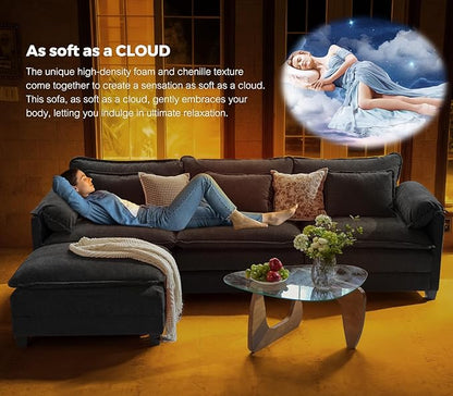 ELUCHANG Oversized 116" Modular Sectional Sofa, Comfy Cloud Couch, U Shaped Deep Seat Sofa Couches for Living Room, 5-Seater Modern Sofa with Movable Ottoman, DIY Combination - Chenille Black