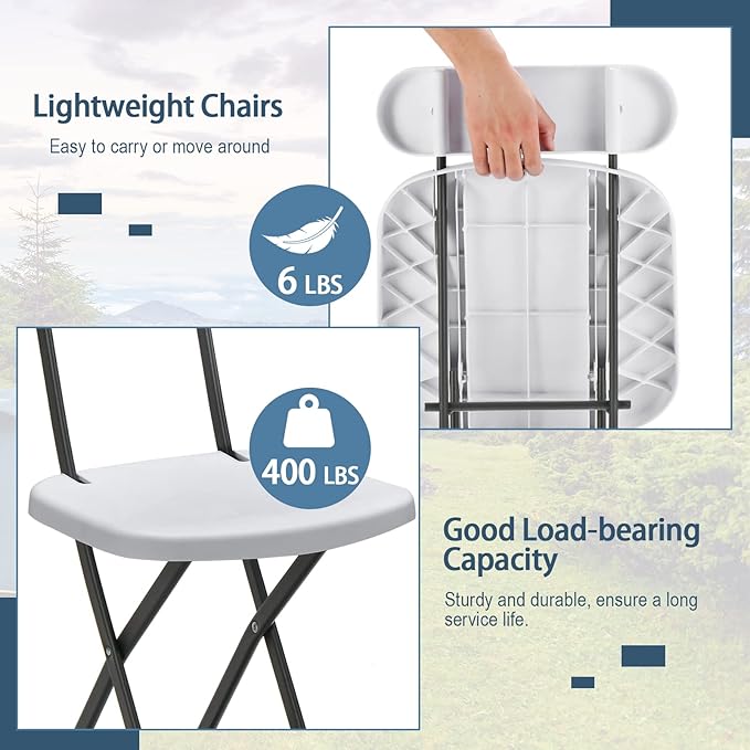 GYMAX Folding Chair, 400lbs Plastic Chairs Set with Steel Frame & Ergonomic Curved Back, Indoor & Outdoor Commercial Event Seat for Meeting, Wedding, Stackable Lightweight Folding Chairs (10, White)