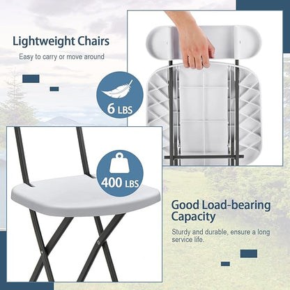 GYMAX Folding Chair, 400lbs Plastic Chairs Set with Steel Frame & Ergonomic Curved Back, Indoor & Outdoor Commercial Event Seat for Meeting, Wedding, Stackable Lightweight Folding Chairs (10, White)