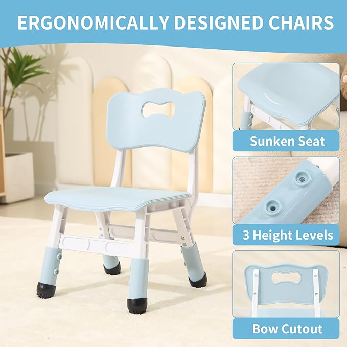 Toddler Table and 2 Chairs, Height-Adjustable Kids Table and Chairs Set, 31.5''L x 23.6''W Children Activity for Boys and Girls Aged 3-8