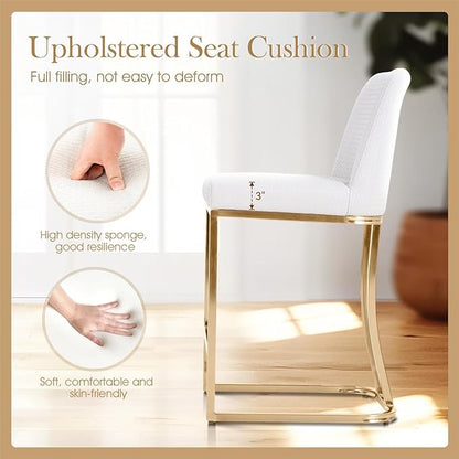 Sophia & William 24 Inch Bar Stools for Kitchen Island, Counter Height Bar Stools with Back,Modern PU Leather Gold Polished Bar Chairs,Supports 330lbs,Creamy White