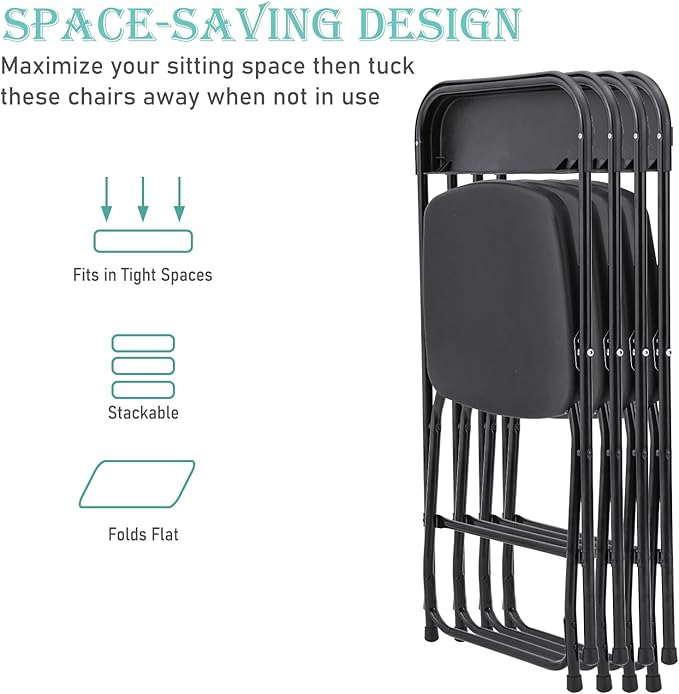 90 Pack Plastic Black Folding Chairs, Portable Stackable Commercial Party Folding Chairs with Steel Frame 350lbs for Home Office Outdoor Indoor Office Wedding Party Event