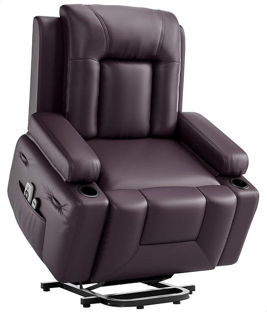GarveeHome Oversized Electric Lift Recliner Chair - Heat and Massage, PU Leather Power Lift Recliner for Elderly & Mobility Impaired, Adjustable Back and Legs, Heavy Duty Lift Chair for Seniors