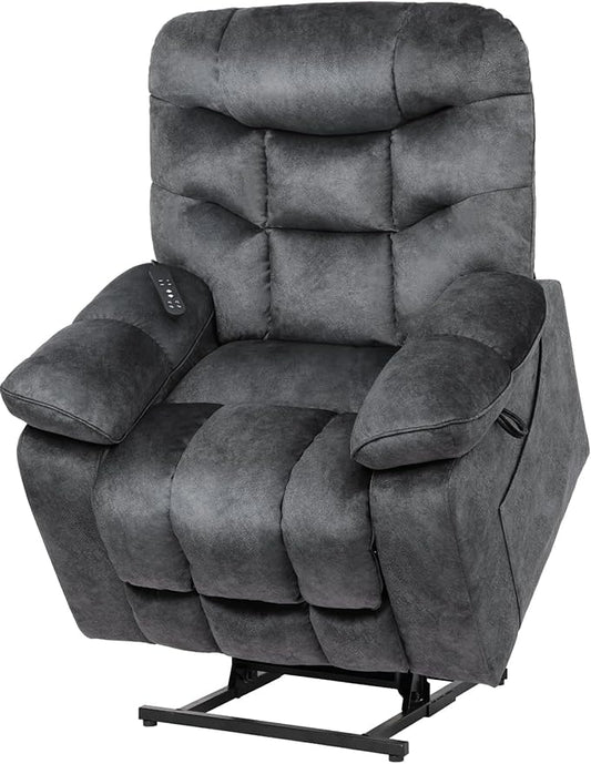 EONIX Large Lay Flat Power Lift Recliner Chair for Elderly with Heat and Massage, 400lbs Dual Motor Electirc Lift Chair with Extended Footrest, SLRY007062, Black