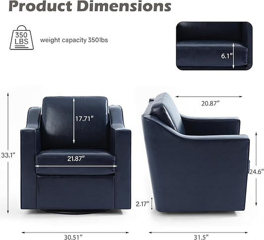 UIXE Faux Leather Swivel Accent Chair, Upholstered Arm Chair for Living Room, Modern Club Armchair Comfy Single Sofa Bedroom Reading Seat with Lumbar Pillow - Navy Blue