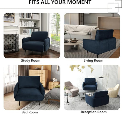 Oversized Accent Chair for Living Room Chairs Reading Arm Chair Comfy Modern Single Sofa Side Chairs with Metal Legs & Soft Cushion for Bedroom, Waiting Room (Velvet Navy Blue, Set of 2)