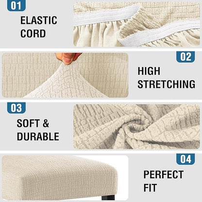 H.VERSAILTEX 100% Waterproof Pub Counter Stool Chair Covers Slipcover Rectangular Jacquard Crizzle Pattern Stretch Barstool Seat Covers with Backs Washable Dining Room Chair Covers Set of 2, Ivory