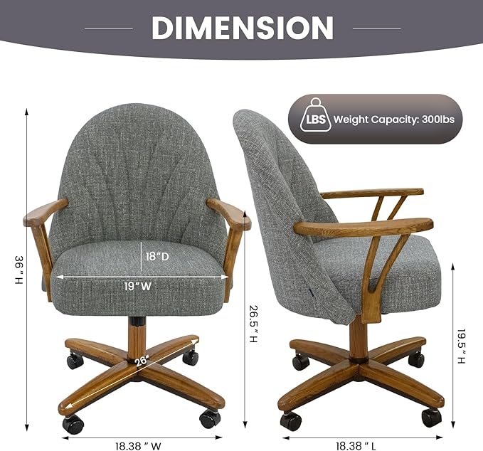 Chromcraft Swivel Tilt Chairs, Luxe Wooden Arm All-Metal Pedestal Base Chairs with Wheels for Kitchen