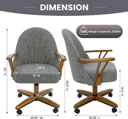 Chromcraft Set of 2 Swivel Tilt Chairs, Luxe Wooden Arm All-Metal Pedestal Base Chairs with Wheels for Kitchen